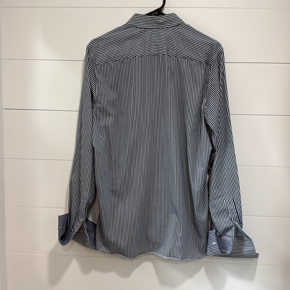 Ted Baker Endurance Navy Blue White Striped Button Down Dress Shirt Size 17 Neck - Picture 4 of 6